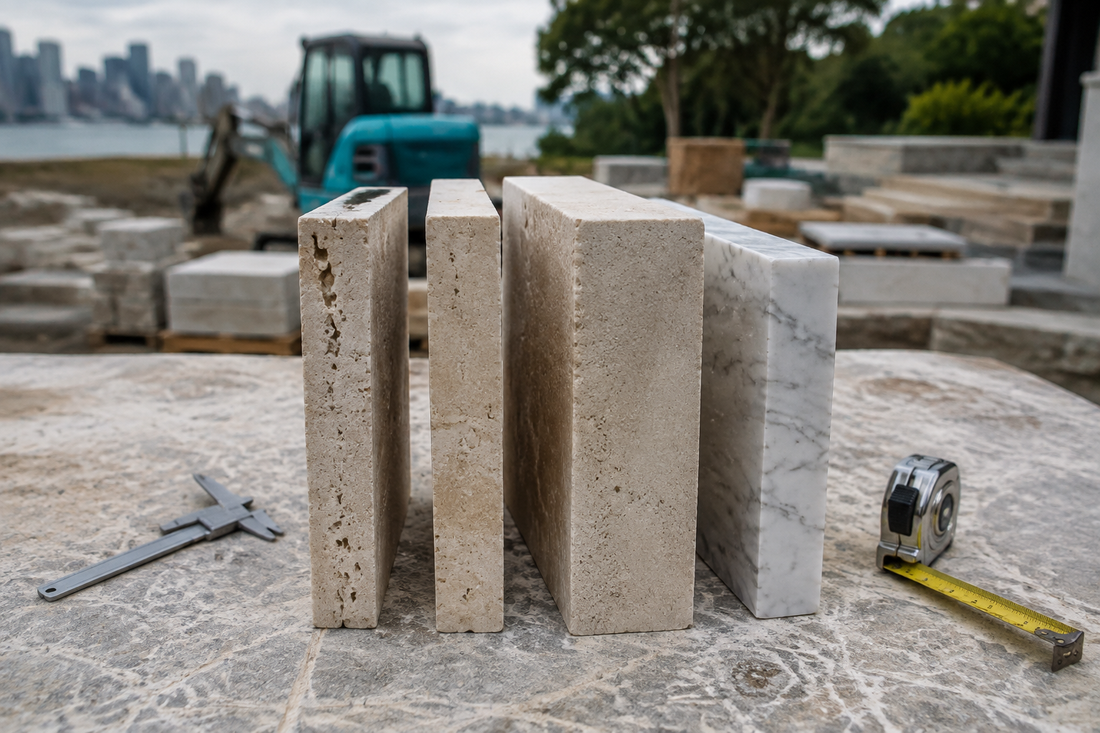 AI-generated natural stone paver samples showing different thicknesses