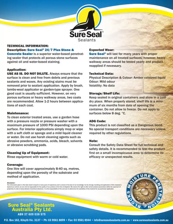 Sure Seal 24/7 Plus Stone & Concrete Sealer 4ltr